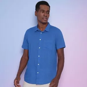 Camisa Slim Fit Com Bolso<BR>- Azul<BR>- Osklen