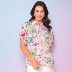 Camisa Floral<BR>- Rosa Claro & Verde