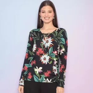 Blusa Floral<BR>- Preta & Verde<BR>- Daiane