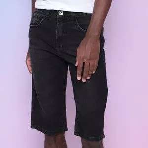 Bermuda Jeans Com Bolsos<BR>- Preta