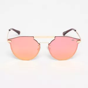 Óculos De Sol Arredondado<BR>- Laranja & Dourado<BR>- Carmim