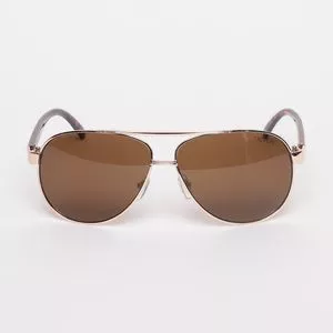 Óculos De Sol Arredondado<BR>- Dourado & Marrom<BR>- Triton Eyewear