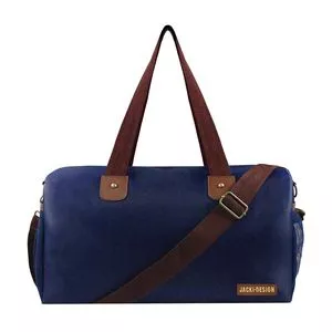 Bolsa De Viagem<BR>- Azul Marinho & Marrom<BR>- 25,5x43x17,5cm<BR>- Jacki Design