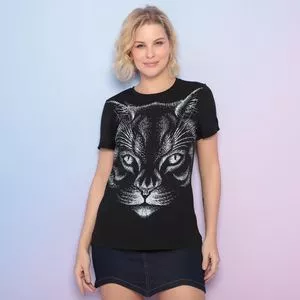 Camiseta Gato<BR>- Preta & Branca