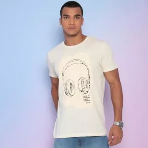 Camiseta Headphones Com Linho<br /> - Amarelo Claro & Preta<br /> - Colcci