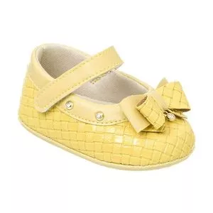 Sapato Boneca Texturizado Com Laço<BR>-Amarelo