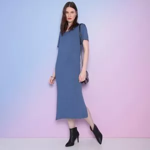 Vestido Midi Liso<BR>- Azul