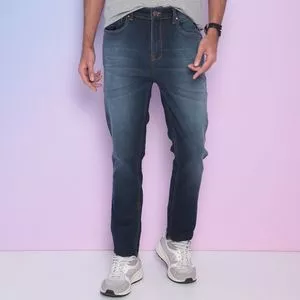 Calça Jeans Reta Estonada <BR>- Azul