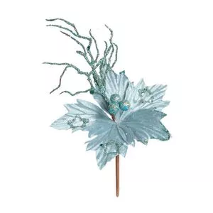 Flor Decorativa Poinsetia<BR>- Azul Claro<BR>- 20x12cm<BR>- Cromus