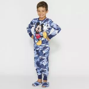 Pijama Infantil Camuflado Disney®<BR>- Azul Escuro & Azul Claro<BR>- Evanilda