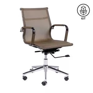 Jogo De Cadeiras Office Eames Tela<BR>- Cobre & Prateado<BR>- 2Pçs<BR>- Or Design