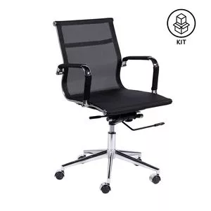 Jogo De Cadeiras Office Eames Tela<BR>- Preto & Prateado<BR>- 2Pçs<BR>- Or Design