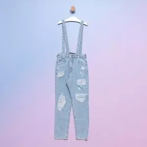 Macacão Jeans Com Puídos<BR>-Azul Claro