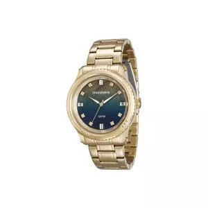 Relógio Analógico Com Strass 78719LPMVDA1<BR>- Dourado & Azul<BR>- Mondaine