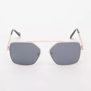 Óculos De Sol Retangular<BR>- Preto & Dourado