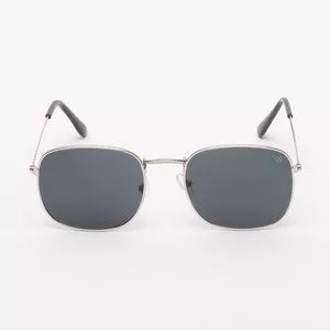 Óculos De Sol Retangular<BR>- Preto & Prateado