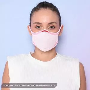 Máscara Knit Fiber Esportiva<BR>- Rosa Claro & Vermelha<BR>- 15,5x18cm
