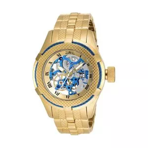 Relógio Analógico 17177<BR>- Dourado & Azul<BR>- Invicta