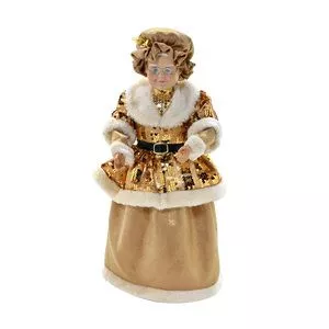 Mamãe Noel Decorativa<BR>- Dourada & Bege<BR>- 50x25x18cm<BR>- Mabruk