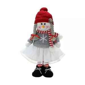Boneca De Neve Decorativa<BR>- Branca & Vermelha<BR>- 56x25,5x12cm<BR>- Mabruk