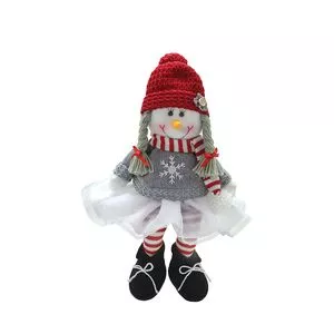 Boneca De Neve Decorativa<BR>- Branca & Vermelha<BR>- 47,5x20,5x10cm<BR>- Mabruk