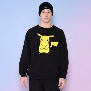 Blusão Em Moletom Pokémon® <BR>- Preto & Amarelo