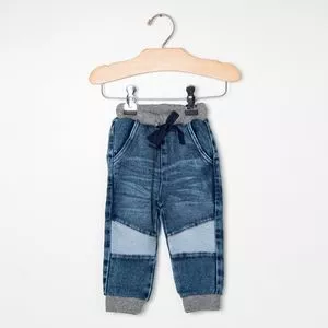 Calça Jeans Jogger Com Recortes<BR>-Azul & Cinza<BR>-Digi