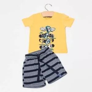 Conjunto De Camiseta & Bermuda<BR>-Amarelo & Cinza<BR>-Digi