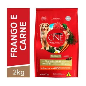 Ração Seca Purina One Visible Nutrition<BR>- Frango & Carne<BR>- 2kg<BR>- Nestlé