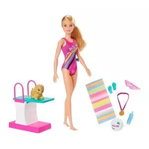 Boneca Barbie® Nadadora<BR>- Pink & Rosa<BR>- 7Pçs