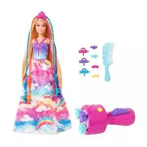 Boneca Barbie® Dreamtopia Princesa Tranças Mágicas<BR>- Rosa & Roxo Claro<BR>- 11Pçs