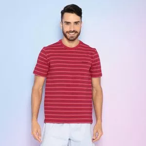 Camiseta Homewear Listrada<BR>- Vermelha & Azul Marinho