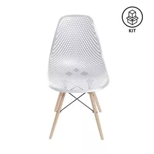 Jogo De Cadeiras Colmeia<BR>- Branco & Madeira Clara<BR>- 4Pçs<BR>- Or Design