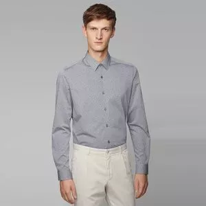 Camisa Regular Fit Abstrata<BR>- Cinza Claro & Branca