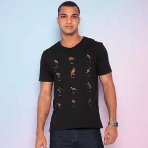 Camiseta Aves <BR>- Preta & Laranja