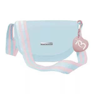 Bolsa Com Bag Charm<BR>-Azul Claro & Rosa Claro<BR>-15x34x10cm