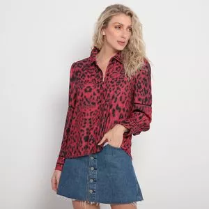 Camisa Animal Print<BR>- Pink & Preta<BR>- Nectarina