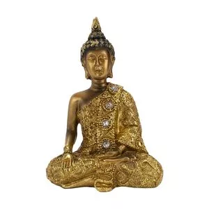 Buda Bhumisparsha Mudra Decorativo<BR>- Dourado & Prateado<BR>- 12x7,5x6cm<BR>- Anna Therapy
