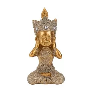 Buda Decorativo Não Ouço<BR>- Dourado & Prateado<BR>- 12x6x4,5cm<BR>- Anna Therapy