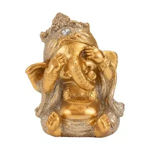 Ganesha Decorativo Não Vejo<BR>- Dourado & Prateado<BR>- 7x6x4cm<BR>- Anna Therapy