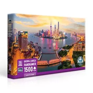 Quebra-Cabeça Panorâmico Luzes De Xangai<BR>- Laranja & Roxo<BR>- 1500Pçs<BR>- Toyster