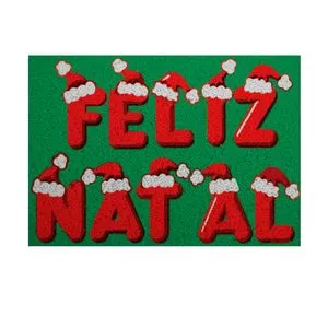 Capacho Feliz Natal<BR>- Verde & Vermelho<BR>- 60x40cm<BR>- Euromats