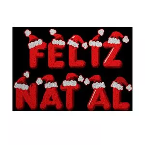 Capacho Feliz Natal<BR>- Preto & Vermelho<BR>- 60x40cm<BR>- Euromats
