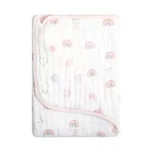 Cobertor Soft Arco Íris<BR>- Off White & Rosa Claro<BR>- 80x100cm<BR>- 118 Fios<BR>- Papi