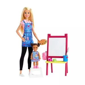 Boneca Barbie® Art Teacher<BR>- Azul & Rosa<BR>- 32,39x6,03x21,59cm