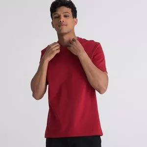 Camiseta Com Bordado<BR>- Vermelho Escuro & Preta