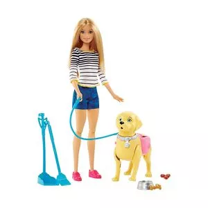 Boneca Barbie® Passeio Com Cachorro<BR>- Azul & Rosa Claro<BR>- 32,5x23x7cm