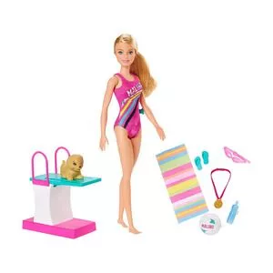 Boneca Barbie® Nadadora<BR>- Pink & Rosa<BR>- 32,5x23x6cm