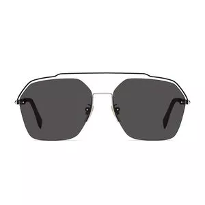 Óculos De Sol Quadrado<BR>- Cinza Escuro & Prateado<BR>- Fendi