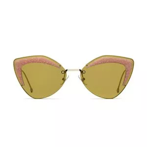 Óculos De Sol Gatinho<BR>- Amarelo Escuro & Dourado<BR>- Fendi